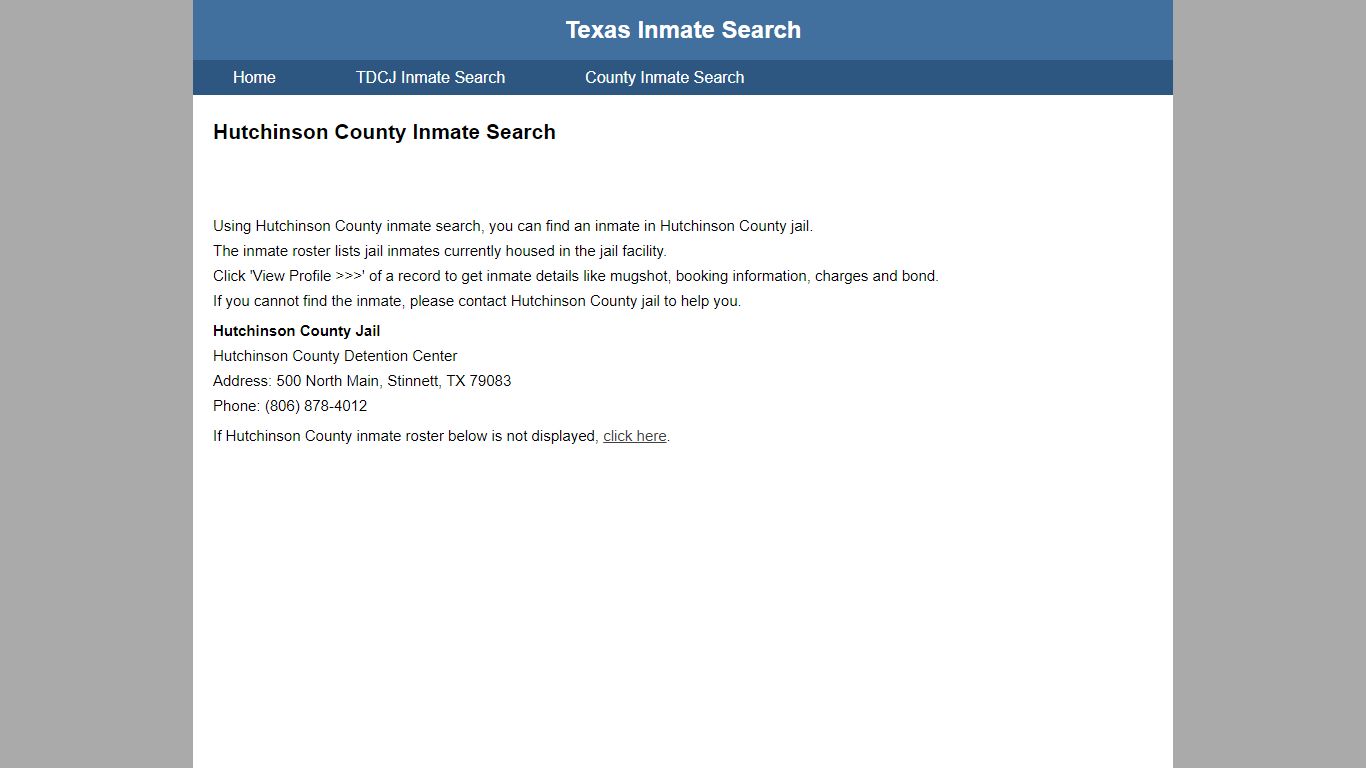 Hutchinson County Jail Inmate Search