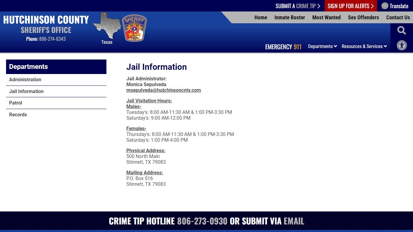Jail Information | Hutchinson County Sheriff TX